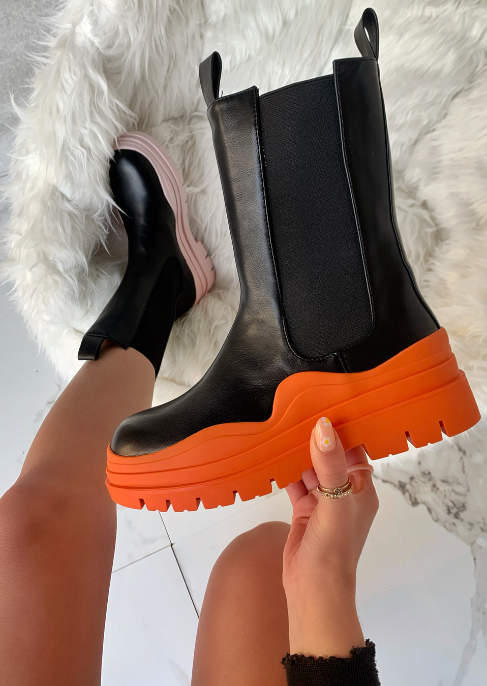 BLACK ORANGE CONTRAST CHELSEA CHUNKY BOOT LORLIE Lorlie