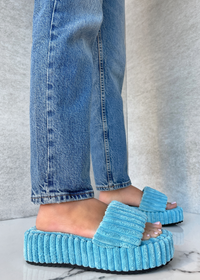 TALK TO ME BLUE TERRY SLIDES