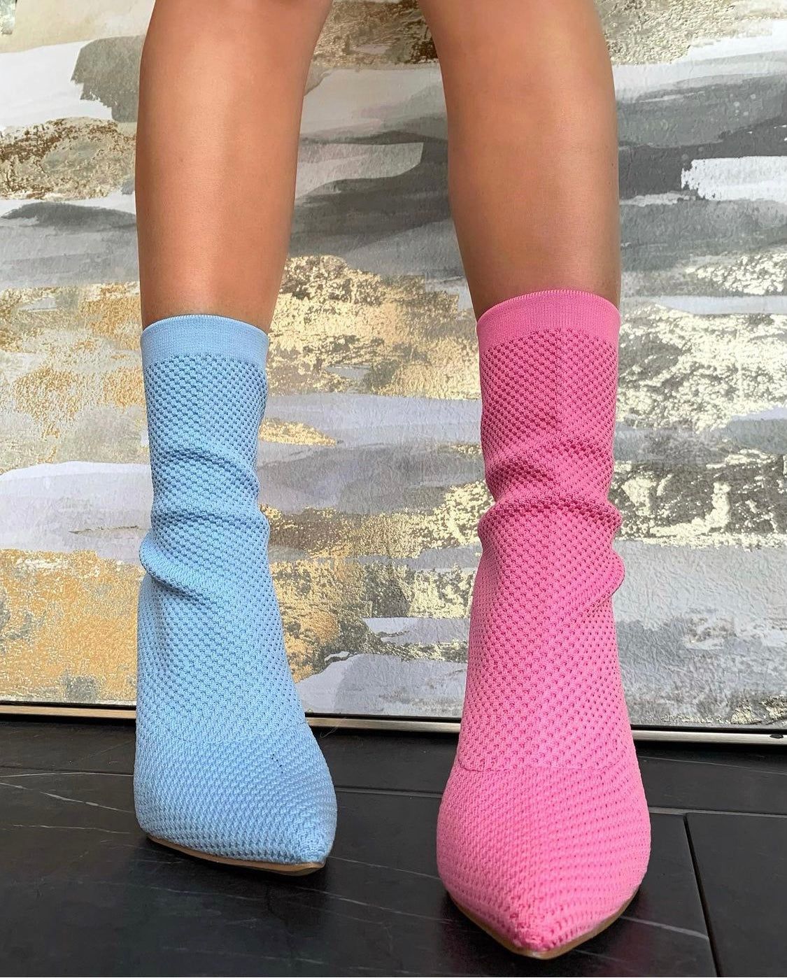 NEXT TO YOU BLUE KNIT HEEL BOOT