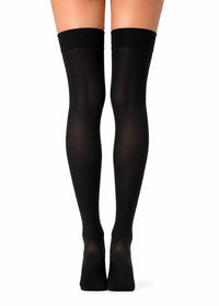 WHITE BOW BLACK THIGH HIGH STOCKINGS