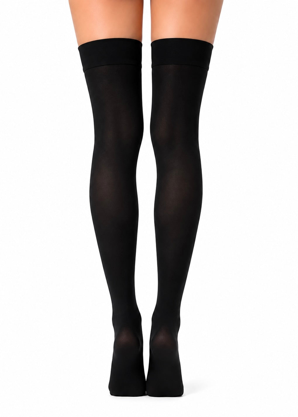 BLACK BOW BLACK OPAQUE THIGH HIGH STOCKINGS