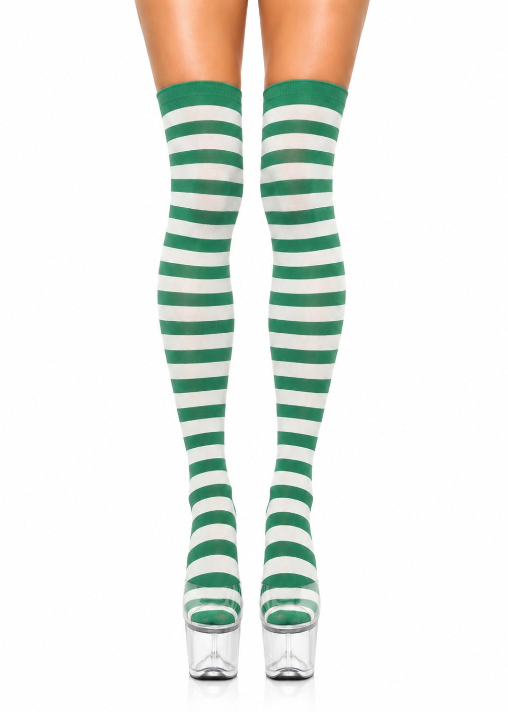 GREEN STRIPED THIGH HIGH STOCKINGS