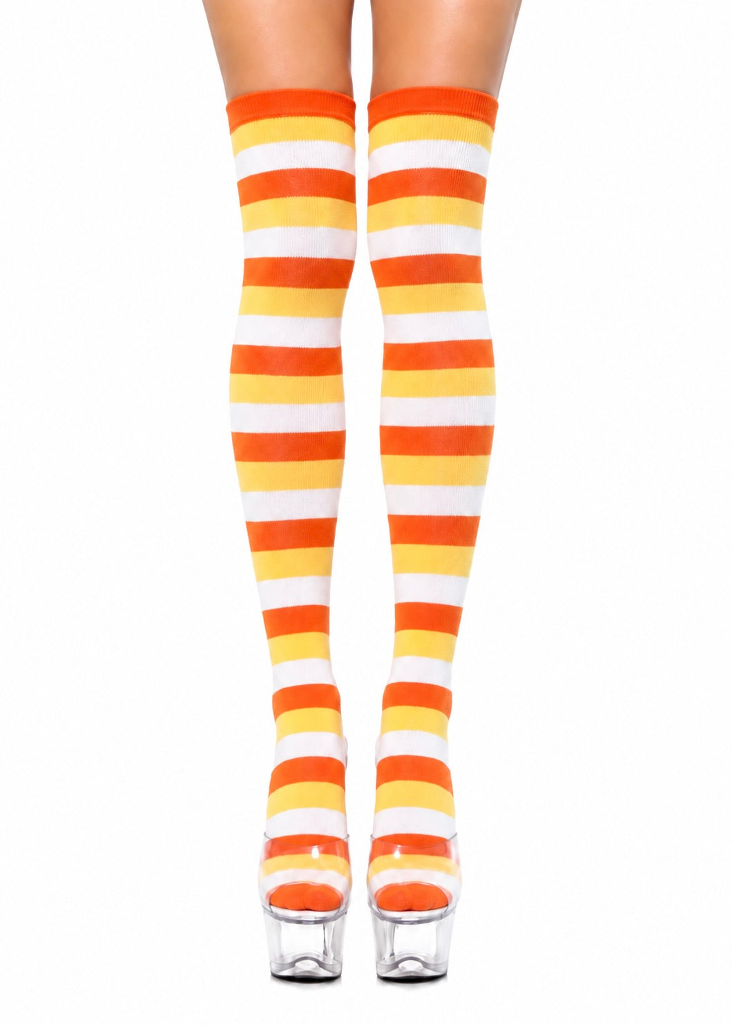 ORANGE STRIPED THIGH HIGH STOCKINGS