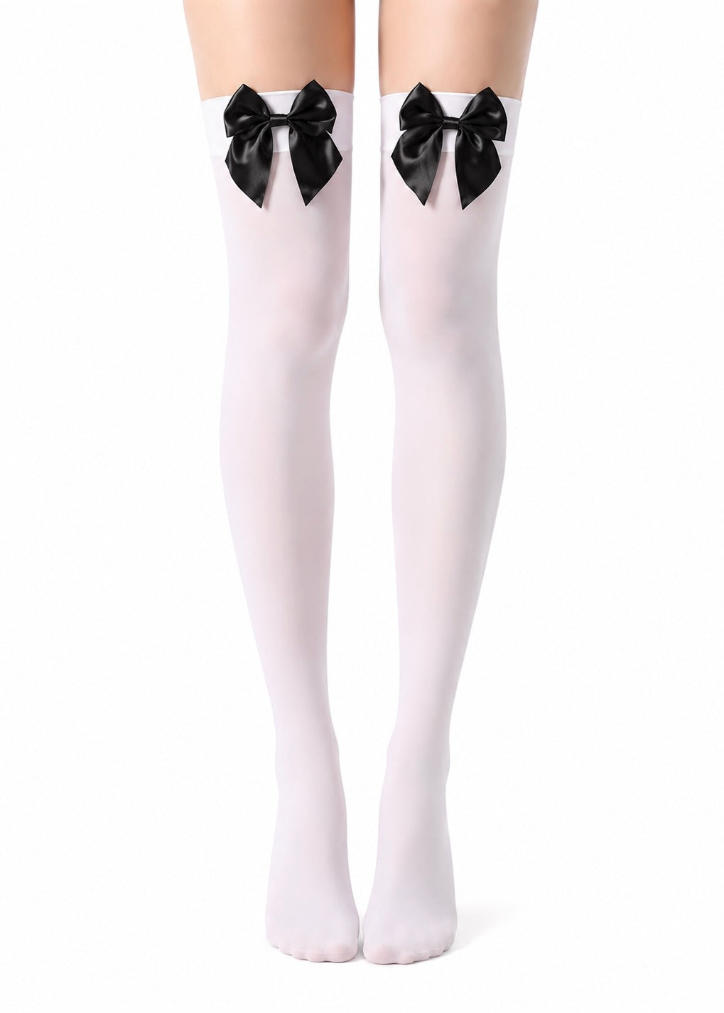 BLACK BOW WHITE THIGH HIGH STOCKINGS
