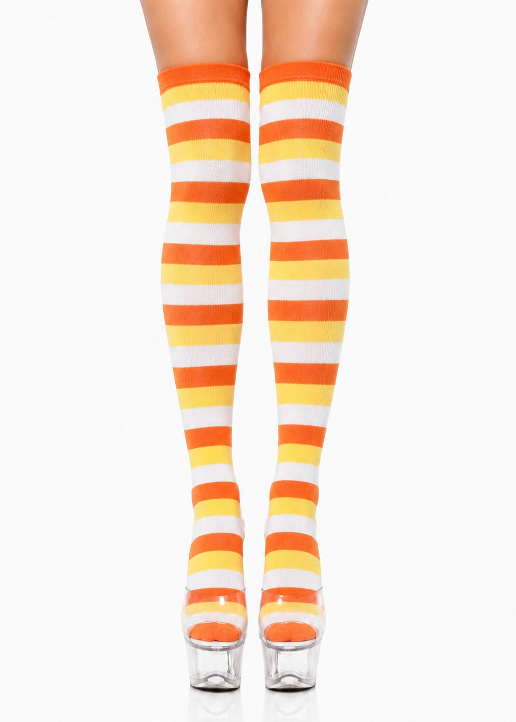 ORANGE STRIPED THIGH HIGH STOCKINGS