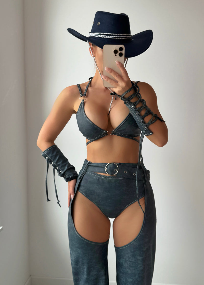 RIDE IT LIKE IT'S HOT DENIM COWGIRL HALLOWEEN COSTUME