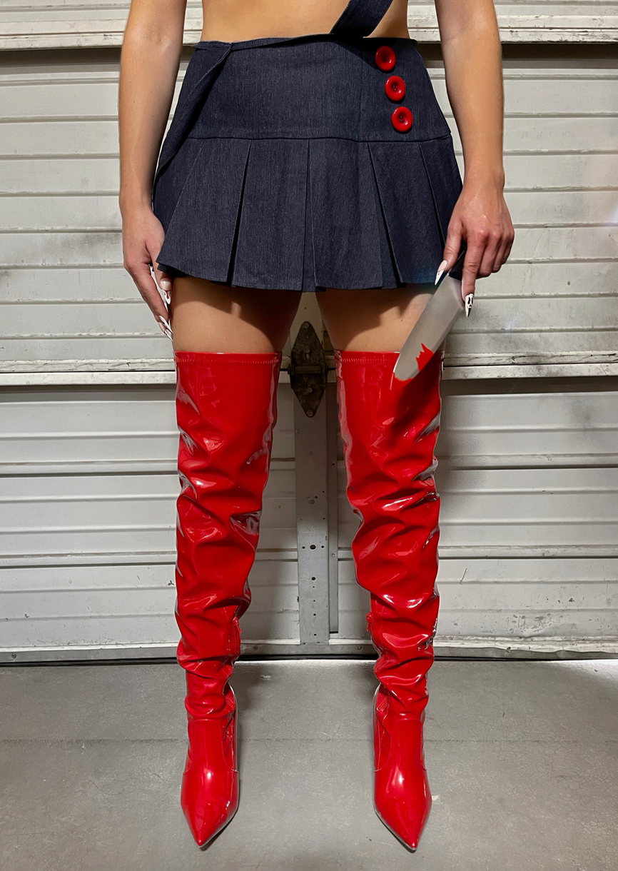 THIGH HIGH RED PATENT OVER THE KNEE HIGH BOOTS LORLIE Lorlie