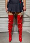 NIGHT RIDE RED PATENT THIGH HIGH BOOTS