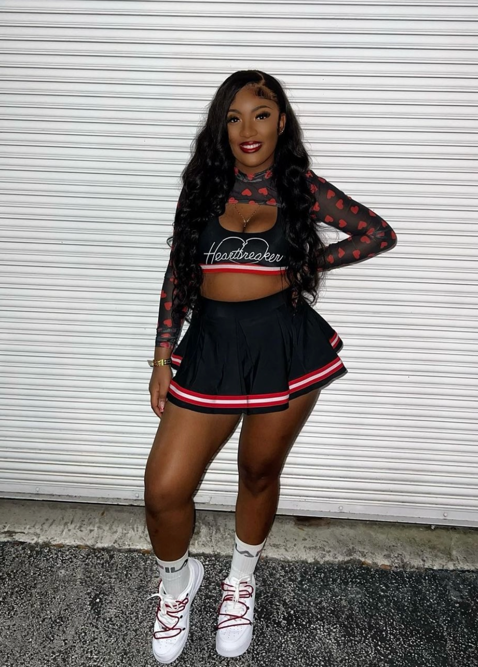 SEXY BLACK RED CHEERLEADER ADULT GOTHIC HALLOWEEN COSTUME LORLIE