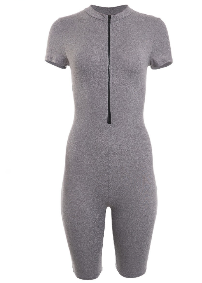 ZIP ME UP GRAY BIKER ROMPER