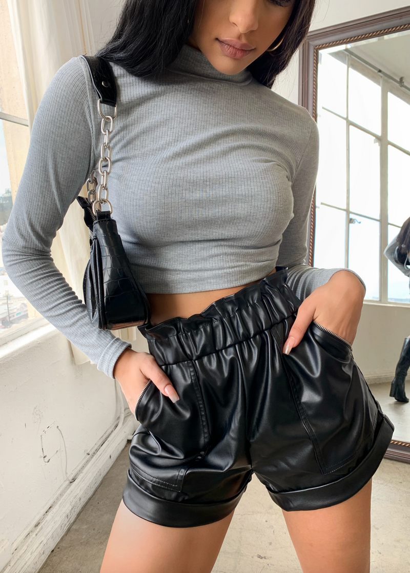 EGO BOOST BLACK FAUX LEATHER SHORTS