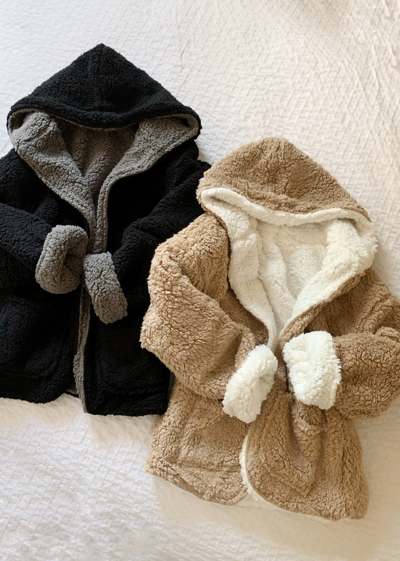 Reversible hooded teddy sherpa top jacket