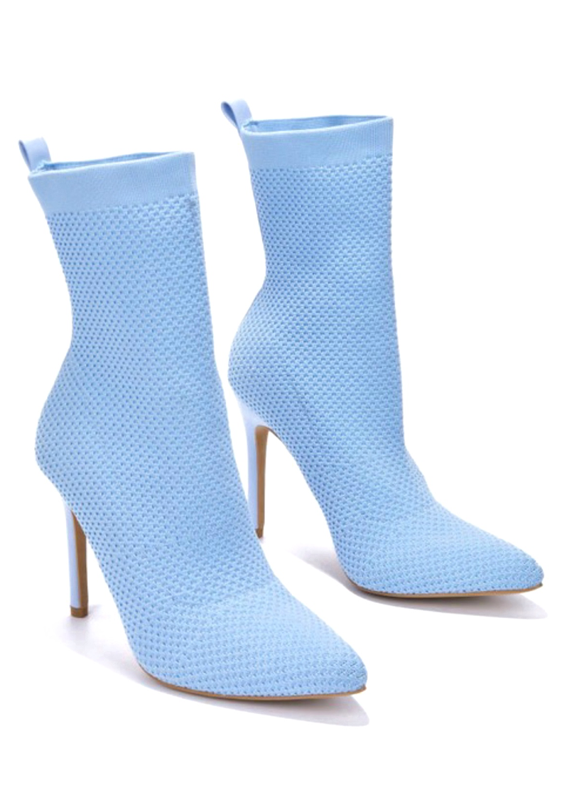 NEXT TO YOU BLUE KNIT HEEL BOOT