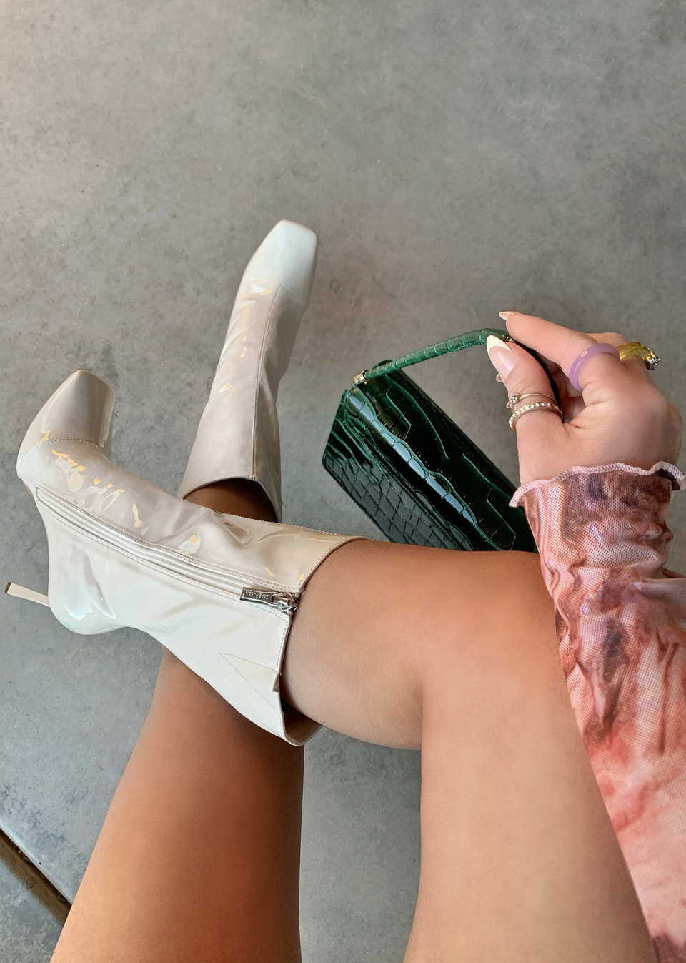 STEAL THE NIGHT OFF WHITE PATENT BOOT