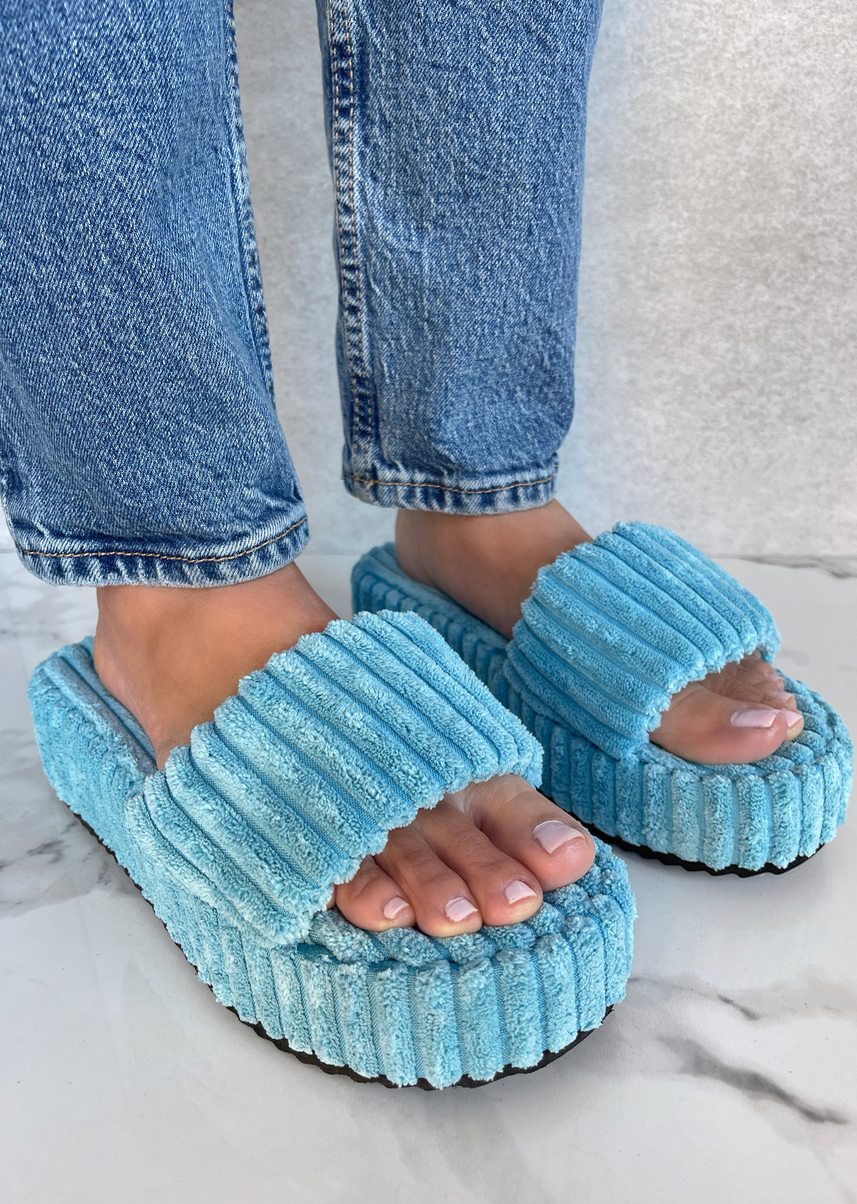 TALK TO ME BLUE TERRY SLIDES